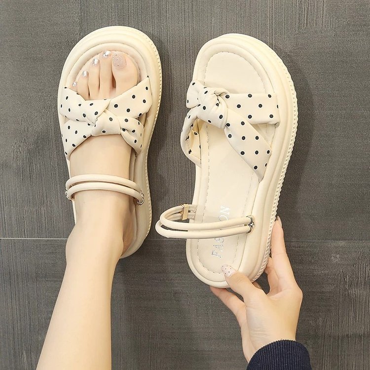 Red popularidad japonesa arco ondulado zapatillas blancas de arroz para mujeres verano 2026 nuevo aumento de altura de dos sandalias image 4