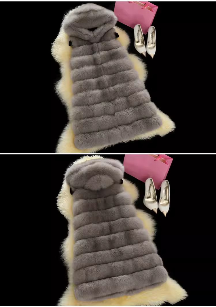 Abbigliamento donna gilet di pelliccia per donna moda pelliccia gilet di pelliccia lungo con cappuccio_voghion.com