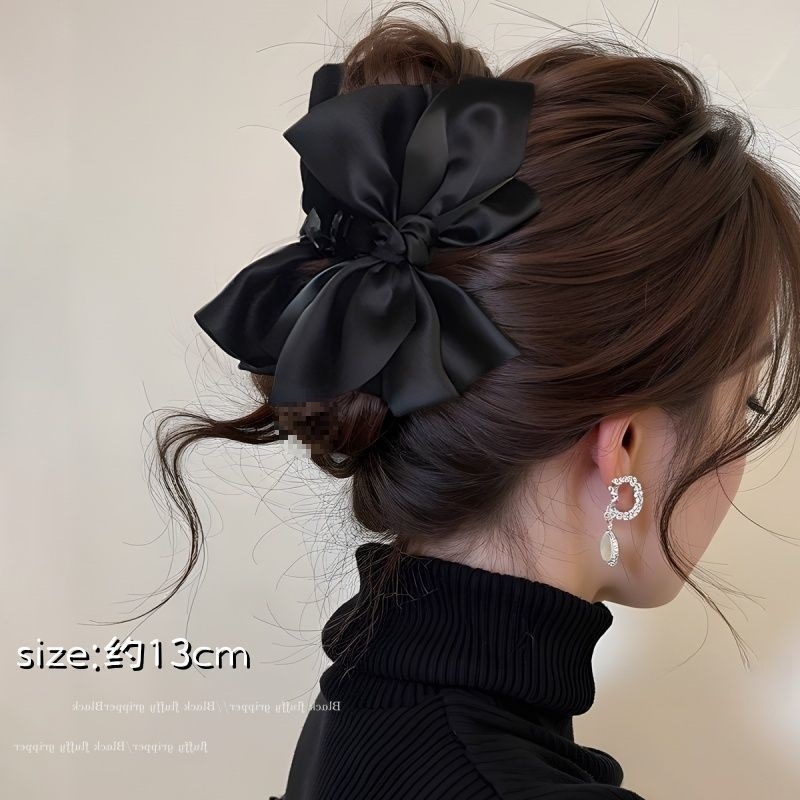 Clip de abrazadera de arco de satén negro detrás de la cabeza grande tiburón clips princesa clip de cabello red tarjeta de cabello rojo adornamiento para el cabello explosivo