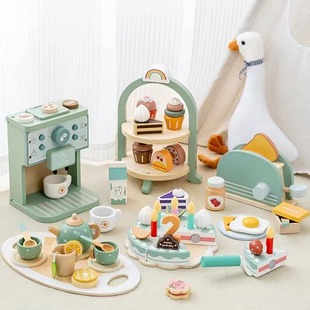 Passing home simulation afternoon tea meal kitchenware wooden children's dessert shop ice cream cake male girl puzzle toys