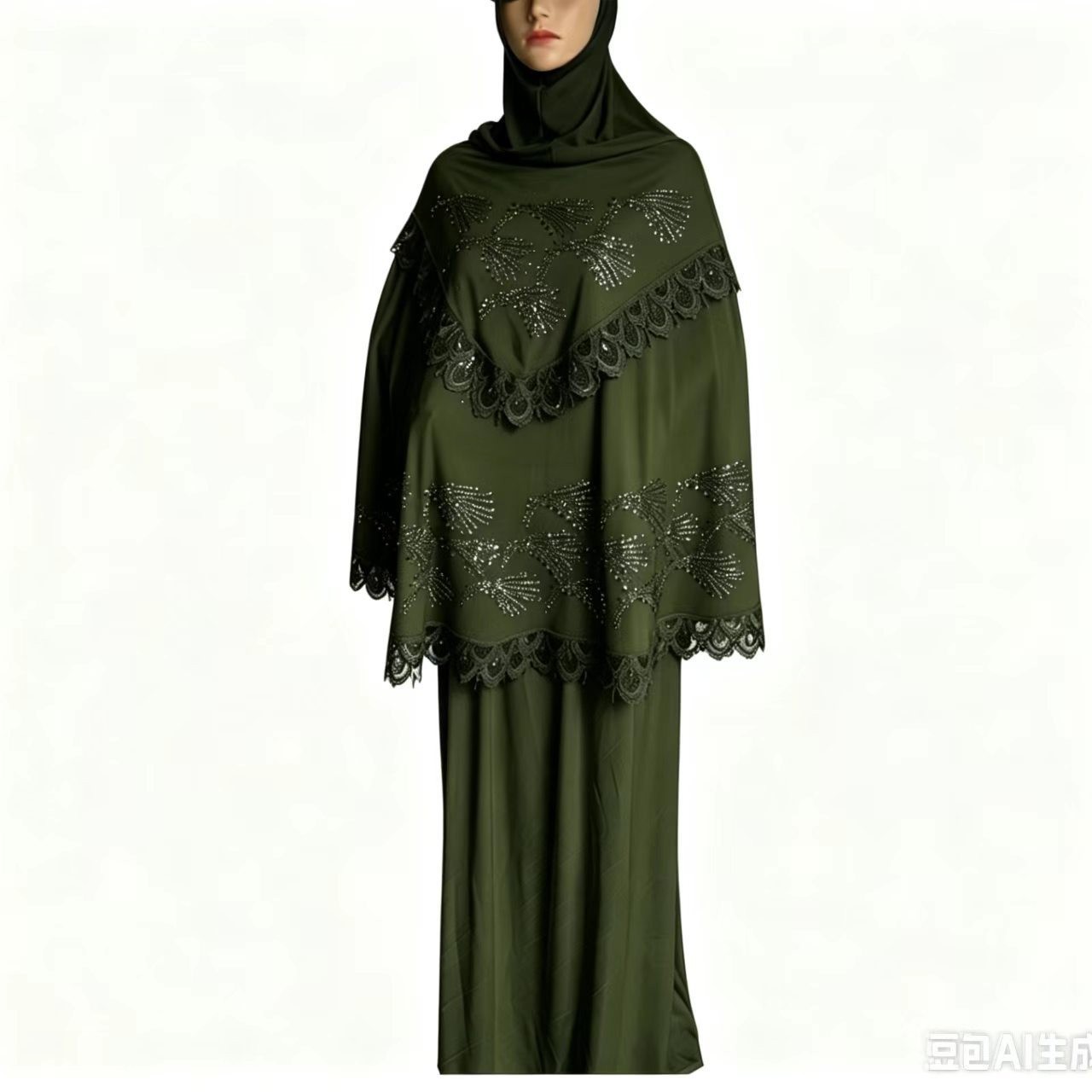 Three-layer lace rhinestone two-piece women's loose and comfortable suit skirt and headscarf Amazon cross-border African clothing