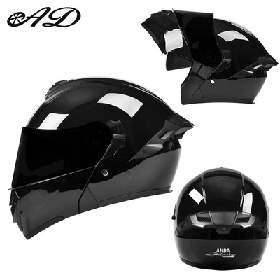Motosiklet kaskı (dəbilqə) – Wing, Flip-Up Helmet with 3C Certification - exclusively-for-foreign-trade-bright-black-black-tea-mirror-high-definition-mirror-m-code