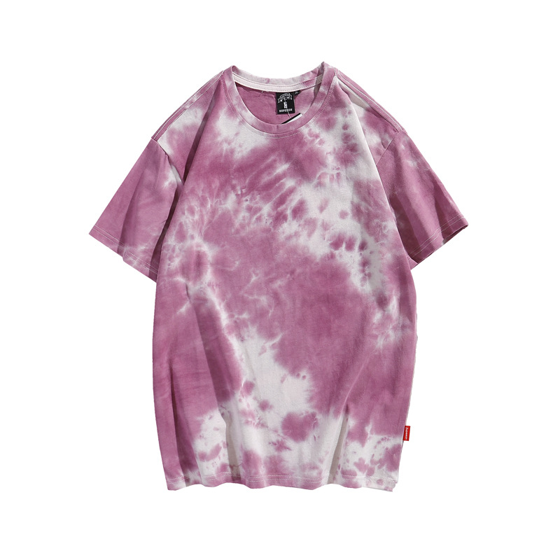 Camiseta de algodón tie-dye para hombre 2025 pareja de verano de manga corta ins suelta de gran tamaño cuello redondo tendencia camiseta superior para hombre