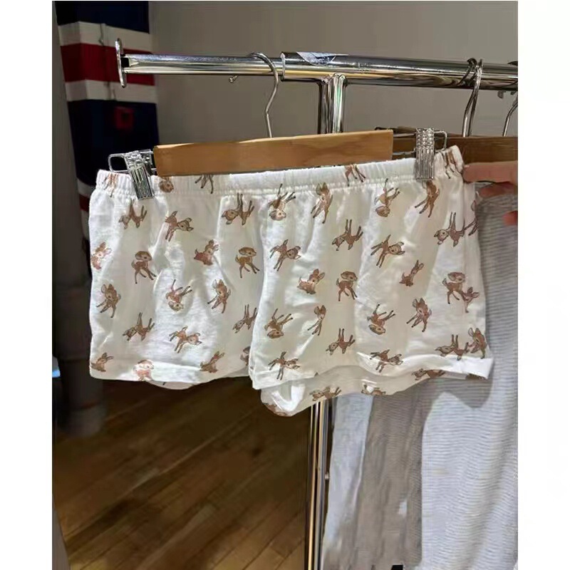 Bm Style Deer Print Elastic Waist Home Sports Hot Pants for Women, High-Waisted Boxer Shorts, Sexy Hip-Hugging Casual Shorts