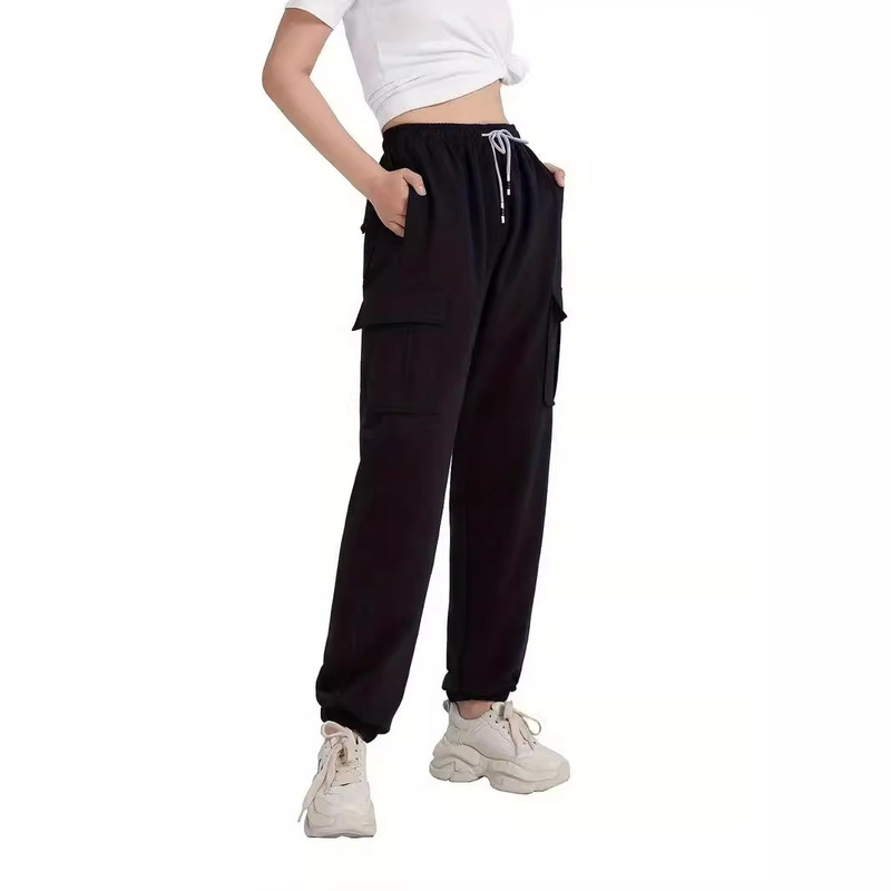 Cross-border Explosions Women's Casual Jogger Black Elastic Waist Rope Slack Suitable for Sports Pants