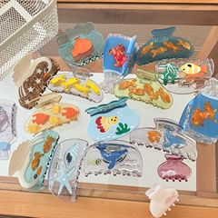 新しい大型アセテート水槽クリップ、ニッチデザインの金魚スプライシングヘアクリップ、頭の後ろの楽しいパーソナライズされたサメクリップ