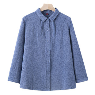 Middle-aged and elderly mother's shirt grandmother's pure cotton spring and autumn long sleeve top new old man's thin cotton shirt
