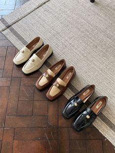 Lamode classic Korean French Retro Chanel Style Loafers 2022 New Small Leather Shoes with Gold Buckle Thick Sole