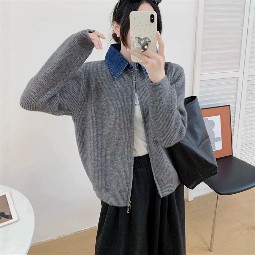 Denim sweater with zipper