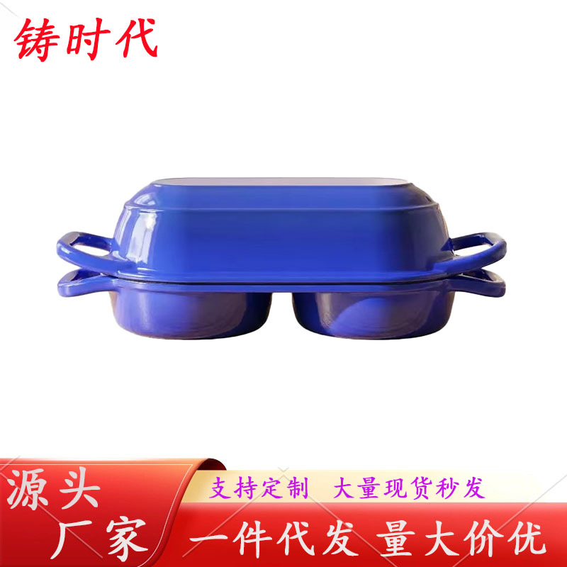 Double-chamber enamel cast iron bread pan, specialized for baking, compatible with induction cookers and gas stoves