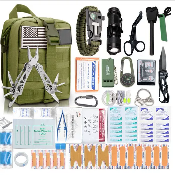 Cross-Border Multi-Function Tactical Emergency Kit Outdoor emergency kit with layered first aid features made of nylon for outdoor use