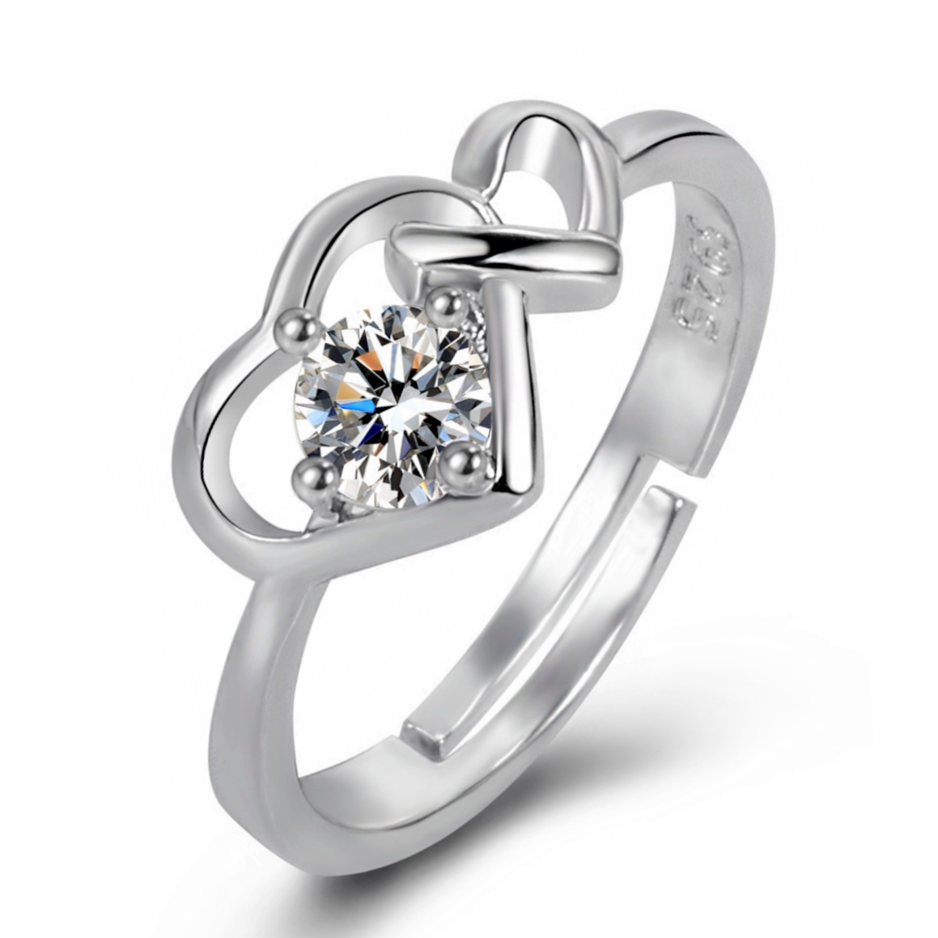 Designer Double Heart Ring With Diamond And Zircon Inlay Women_voghion.com
