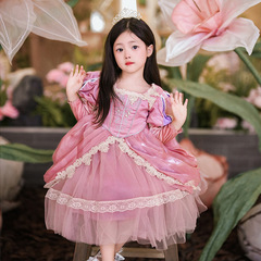 女童公主裙女童秋冬新款高端泡泡袖兒童連衣裙生日人魚禮服裙子
