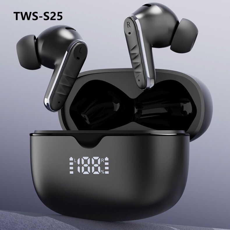 工場の新しい TWS Bluetooth ヘッドセット S25 ワイヤレスインイヤーメタルテクスチャデジタルディスプレイタッチステレオノイズリダクションヘッドセット|undefined