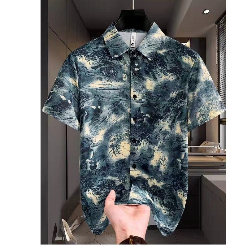 2026 New Men's Short-Sleeve Shirt, Light Luxury Turn-Down Collar, Trendy Half-Sleeve Casual Summer Landscape Print T-Shirt 2026 New Men's Short-Sleeve Shirt, Light Luxury Turn-Down Collar, Trendy Half-Sleeve Casual Summer Landscape Print T-Shirt