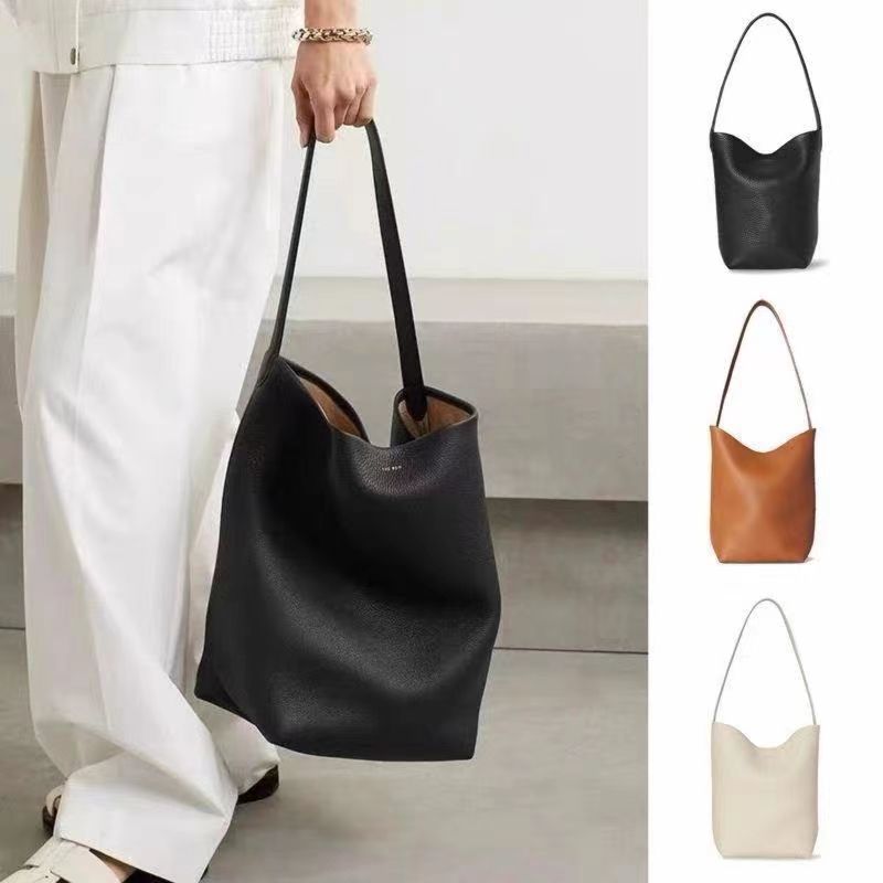Row Genuine Leather Large Capacity Bucket Bag Soft Leather Luxury Commuter Tote Shoulder Handbag For Women