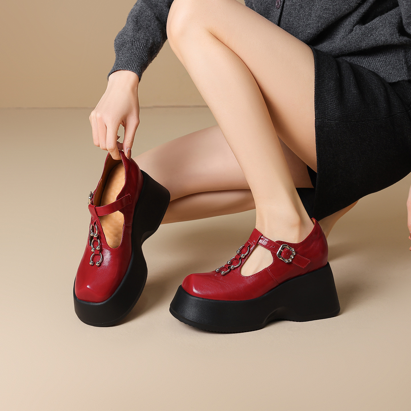 Giày Mary Jane nữ đế xuồng phong cách Nhật, mũi tròn, phối nơ — màu đen