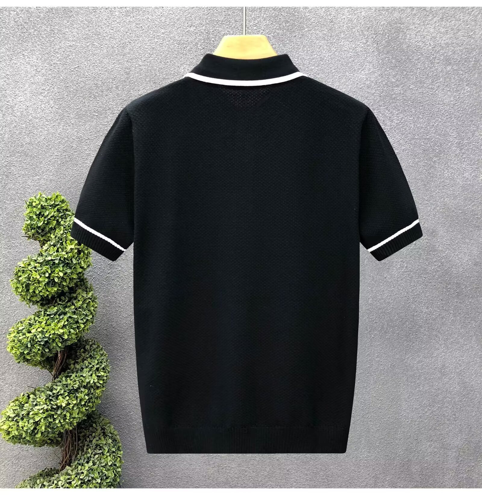 Men's Breathable Knit Polo Shirt With Contrast Collar, Casual Business Short Sleeve Top For Summer, Comfortable Loose Fit T-Shirt_viptrois.com