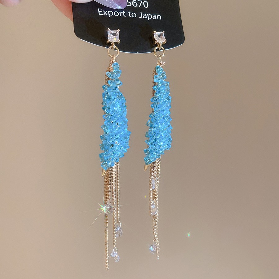 Aguja de plata con diamantes de cristal pendientes de bordilla estilo nacional pendientes de temperamento pequeño ligero lujo de alta calidad industria pesada exageración pendientes