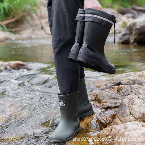 British-style men's wading shoes, non-slip rain boots, waterproof sports-style short-tube boots for men—suitable for commuting, outdoor activities, cycling, and fishing.