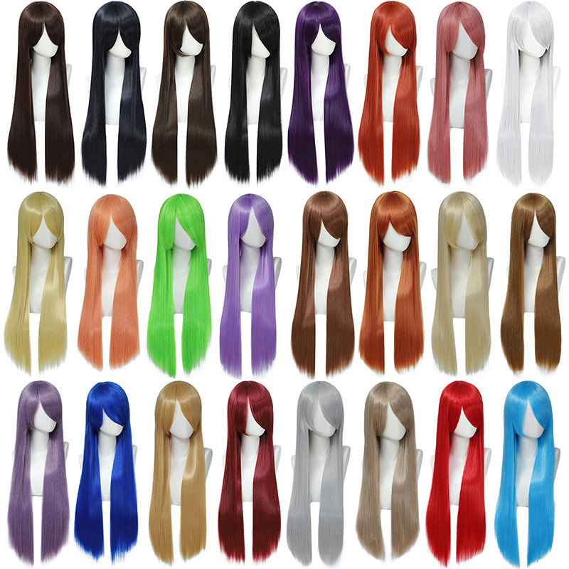 cosplay wig color universal long straight hair cartoon European and American ancient costume styling headgear 80cm cartoon straight hair