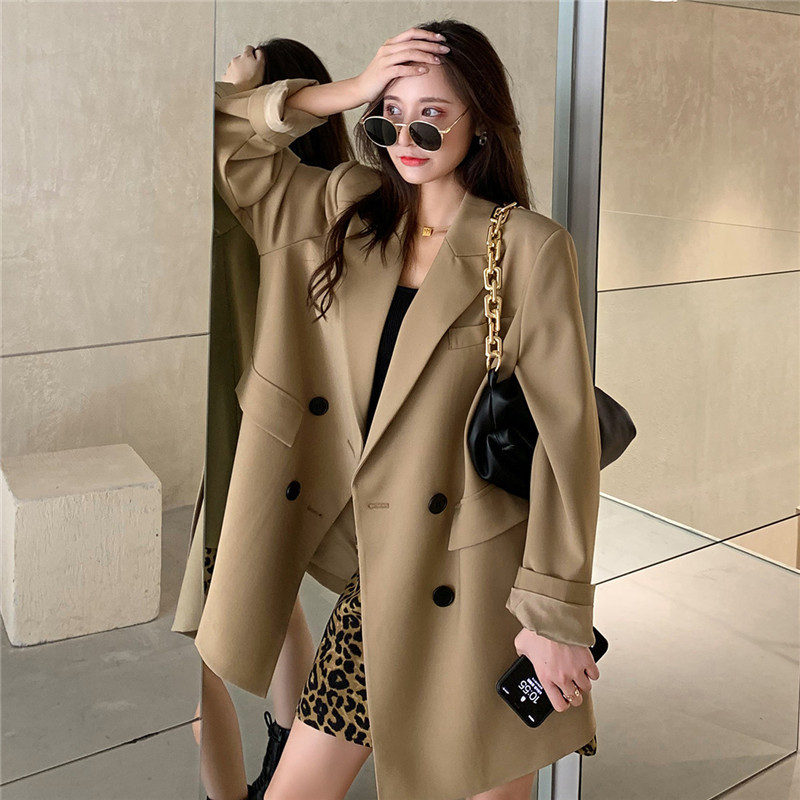 Qadın üçün açıq qəhvəyi blazer jaket, yaz-payız üçün