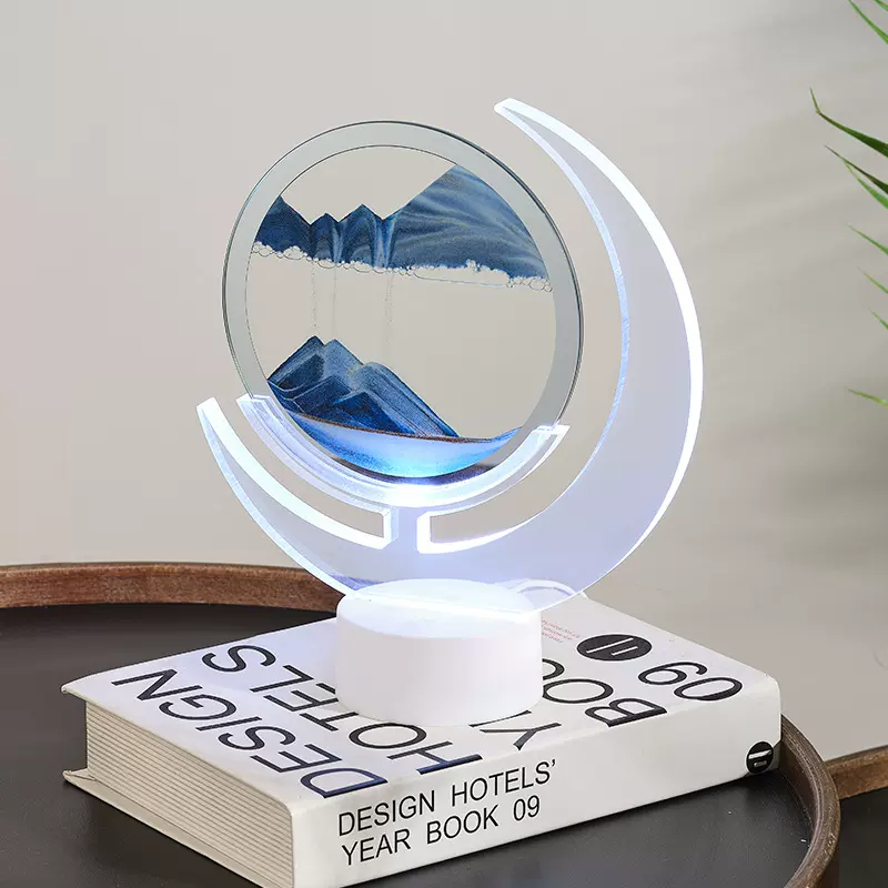 流沙画摆件3d立体沙漏夜灯台灯创意动态解压客厅卧室桌面装饰礼物