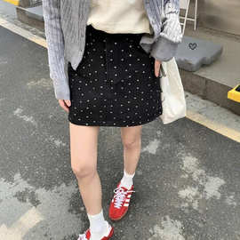 韩系碎花黑色牛仔裙女减龄包臀短裙夏季防走光高腰显瘦a字半身裙