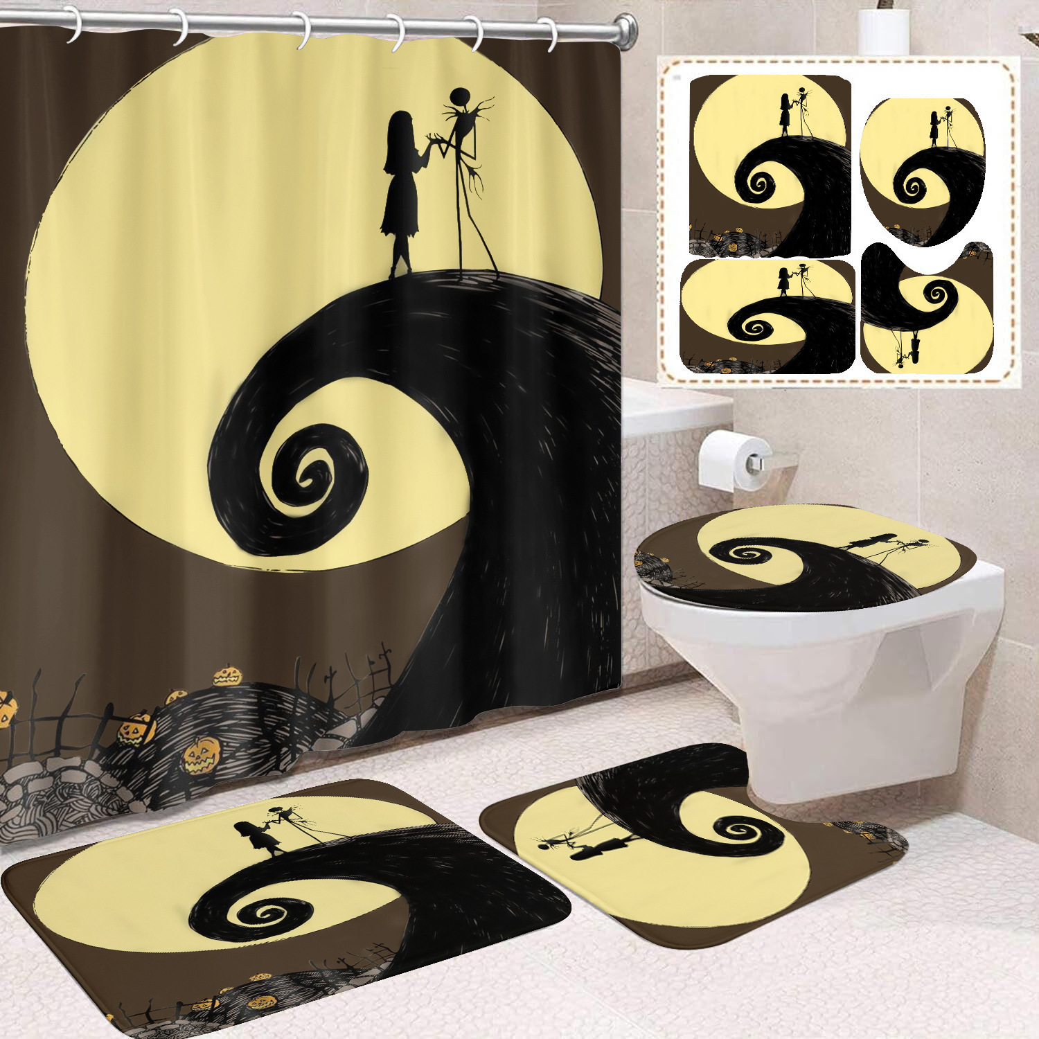 Ventas transfronterizas de Halloween cortina de baño cortina de noche terror impresión digital cortina de baño impermeable cortina de baño mayorista