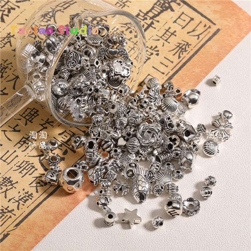 Mezcla de plata antigua brillante plata colgante de perlas DIY accesorios de joyería tubo de perlas dobladas tubo de flor colgante de diafragma brazalete de tres vías
