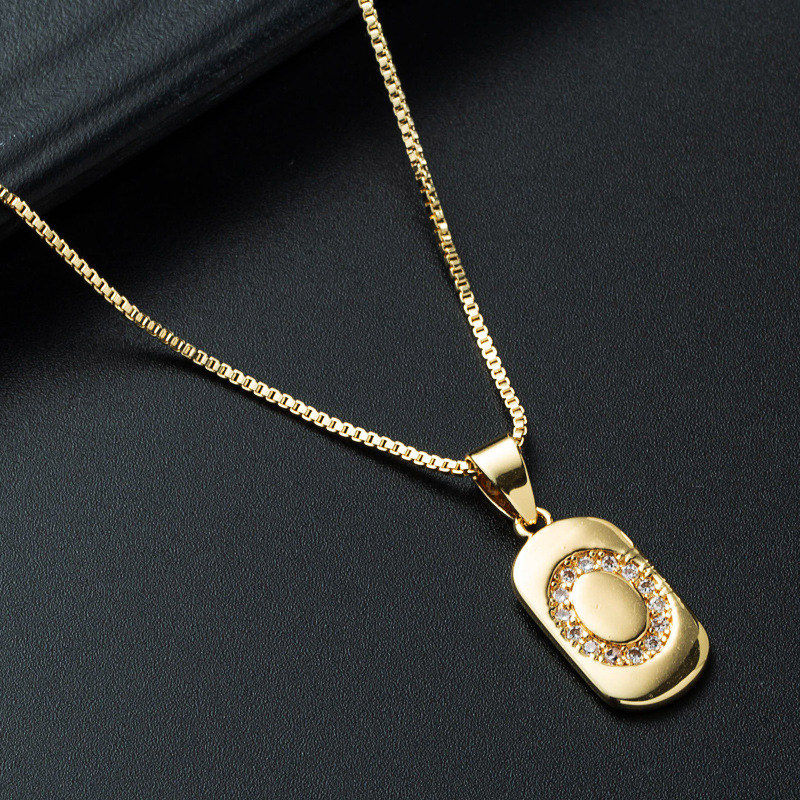 Nihaojewelry wholesale jewelry simple alphabet pendant copper goldplated inlaid zircon necklacepicture6