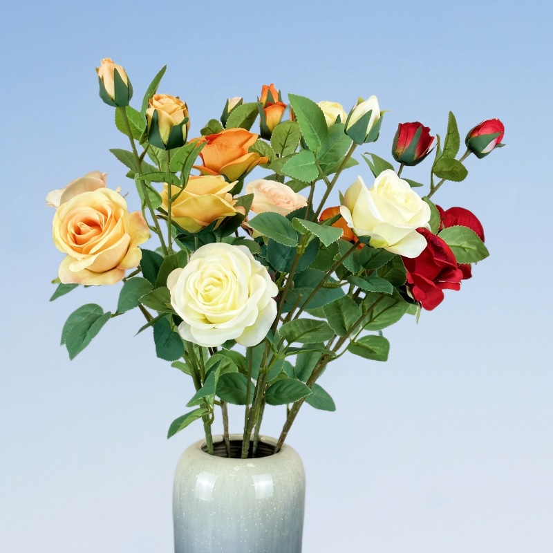 Arreglo Floral Artificial de Rosas de 4 Cabezas para Decoración de Bodas, Hoteles y Hogares, Decoración de Habitaciones de Boda, Flores de Seda, Flores Artificiales al por Mayor