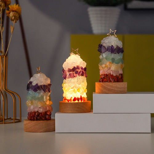 Natural seven-color crystal gravel night light ornaments Colorful gem stone bedroom bedside lamp USB lighting wholesale