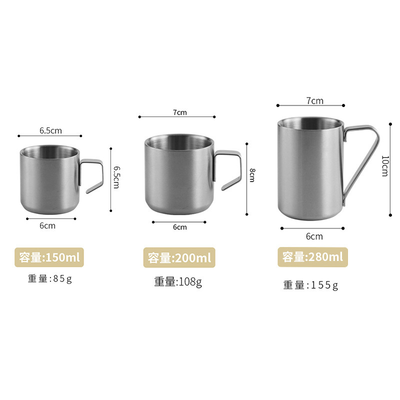 Estilo coreano 304 creativo de acero inoxidable taza de café de doble capa anti-Escaldadura con mango resistente a la caída taza de oficina de color sólido taza