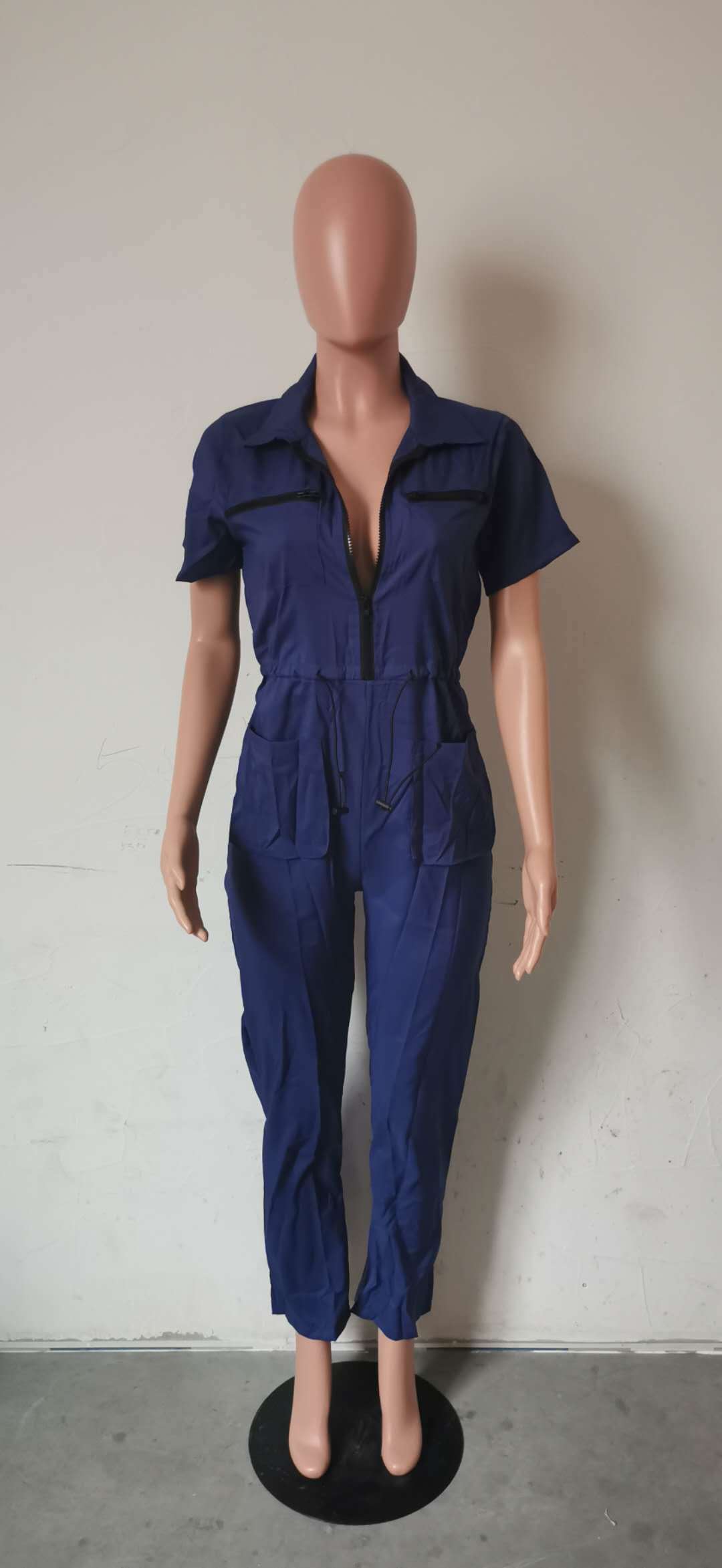 Dam jumpsuit med hög midja och fickor för höst och vinter_voghion.com