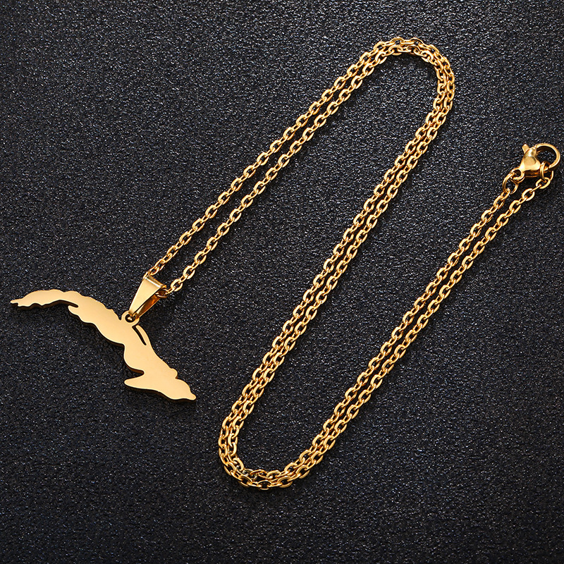 Vintage Öltropfen Kubanische Republik Karte Anhänger Halskette Mode Edelstahl Damen Schlüsselbein Kette_voghion.com
