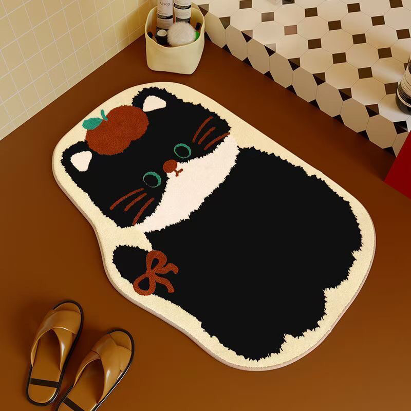 Cartoon Cat Imitation Cashmere Thickened Floor Mat Bathroom Water-Absorbent Non-Slip Easy to Clean Carpet Living Room Balcony Decorative Floor Mat