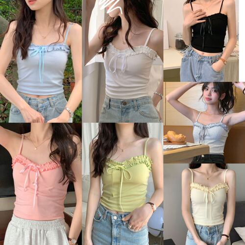 Sweet Style Strappy Tank Top for Women, French Lace Design, Sensational Innerwear, Collarbone Edge Hem, Off-the-Shoulder Outerwear, Bold and Striking Lingerie