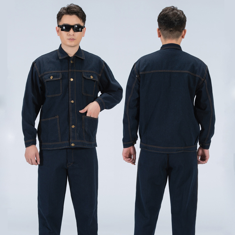 Workwear Button Welding Denim Work Clothes Suit Men's Thickeneded Wear-resistant Construction Site Work Clothes Anti-scalding Welding Electrician Labor Insurance