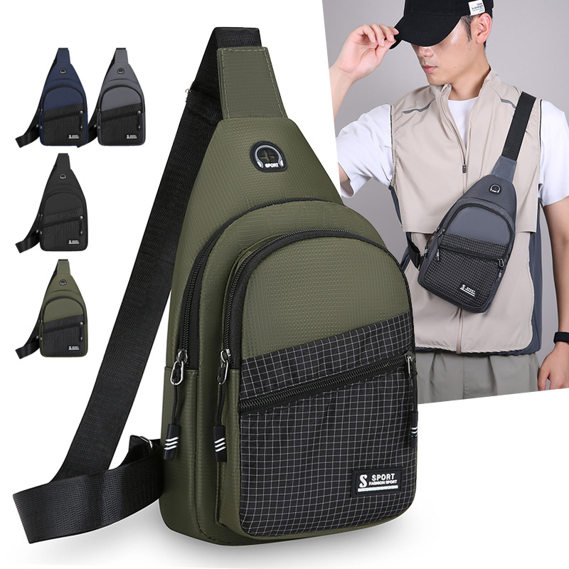 Men's chest bag, men's sports casual chest bag, canvas single shoulder small backpack, Oxford cloth black crossbody bag for men