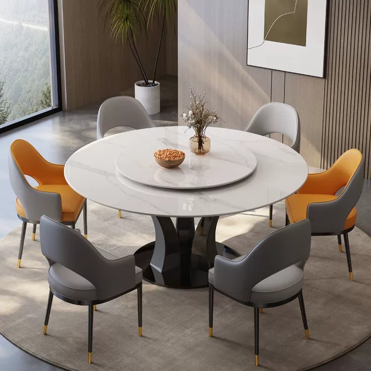 批发简约现代风餐桌椅餐桌岩板组合圆桌酒店用晶石圆形小户型餐台