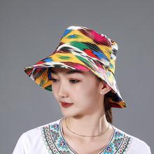 2024新款艾德莱斯渔夫帽新疆维吾尔族民族风遮阳帽防晒大檐帽子