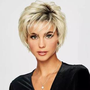 Wig Short Curly Hair Foreign Trade Small Curly Hair Wig Women's Short Hair Curly Hair Wig Gradient Gold Wig One Piece Hair