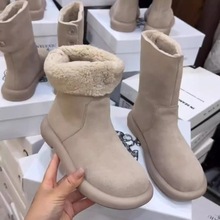 加绒加厚舒适保暖雪地靴绒面短靴女2025新款粗跟套筒马丁靴时装靴
