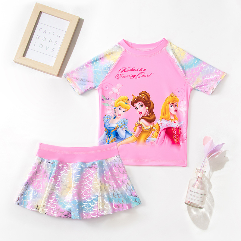 Direct cross-border export of popular ins-style girls' swimsuits, summer children's swimsuits, cartoon princess style for older girls