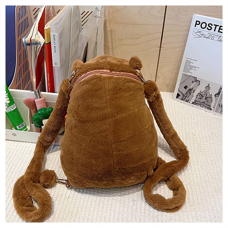 756g Weight Zipper Closure Type Single Shoulder Strap, Double Shoulder Straps Strap Type Shoulder Bag, Functional Backpack Bags Type Party, Street, Shopping Occasion Plush Material Women's Backpack Backpack Animal, Capybara Pattern All Seasons Season Unisex Gender Elegant, Streetwear Style Square Shape Animal Capybara Party Street Shopping Women's Backpack 22