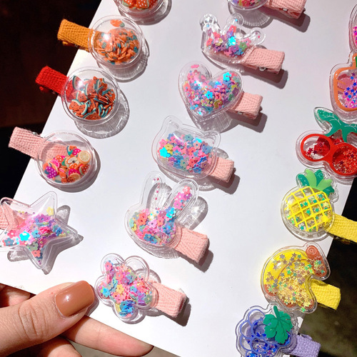 Korean style colorful transparent quicksand children's hair clip sequin fruit princess hair clip cute baby side clip girls hair accessories