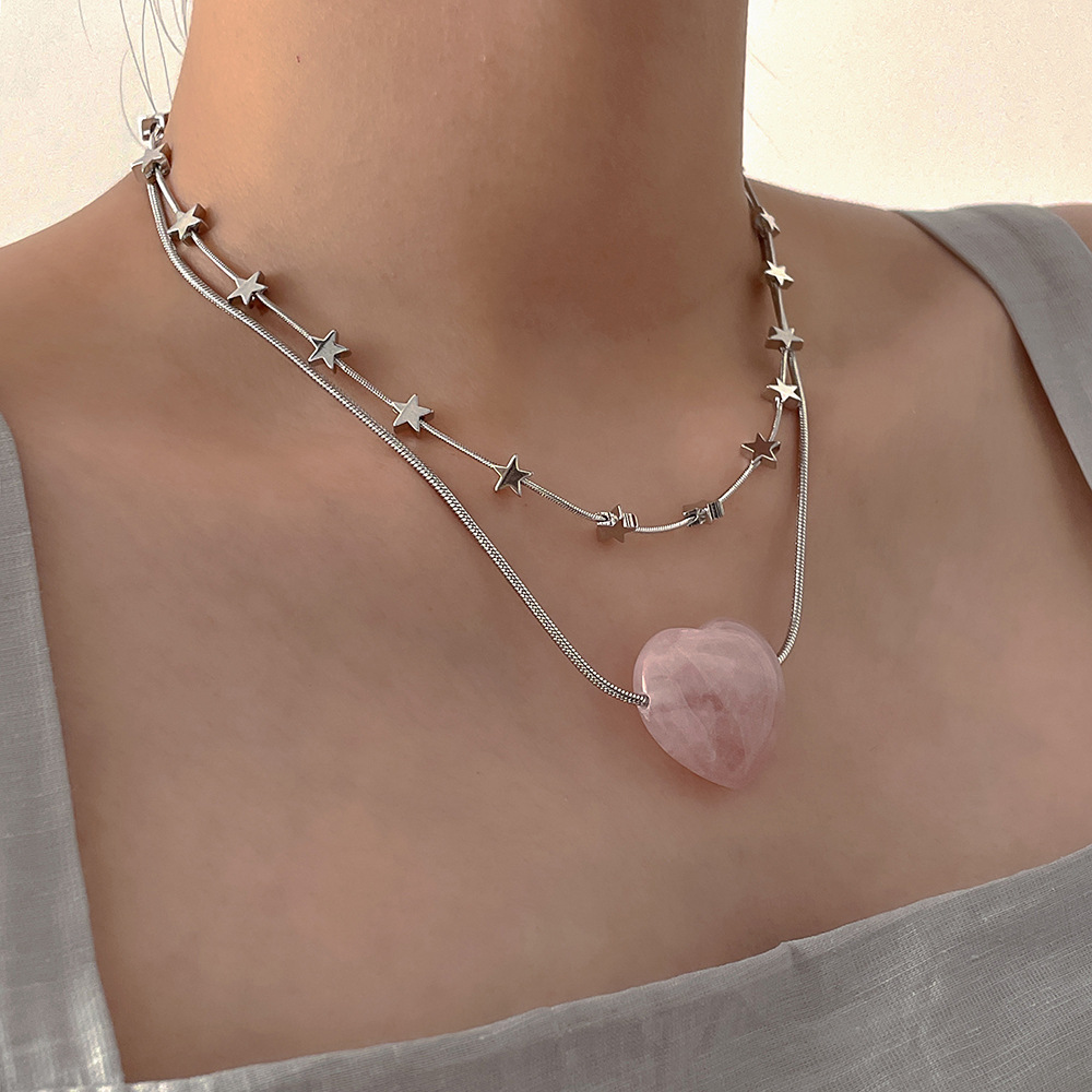 Fashion Star Heart Shape Titanium Steel Plating Necklace 1 Piece