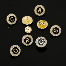 欧美新品优质宫廷镶钻胸针26字母A-Z复古合金徽章时尚ins简约领针