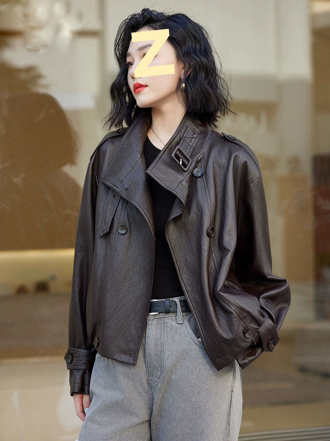 Autumn retro polyurethane short jacket, for teenagers